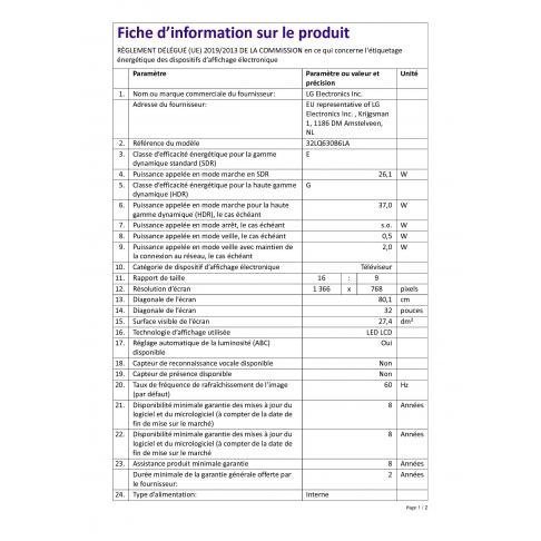 LG Tv Led 32LQ630B – Classe Énergétique E – vue 2
