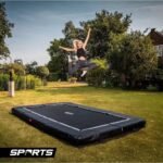 BERG inground trampoline rectangulaire Favorit gris 410 cm + filet de sécurité – vue 5