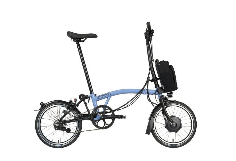 Brompton Vélo Pliant Électrique 16″ – Electric C Line Explore – 6-Speed – High Bar – Extended Seatpost – 2023 – cloud blue