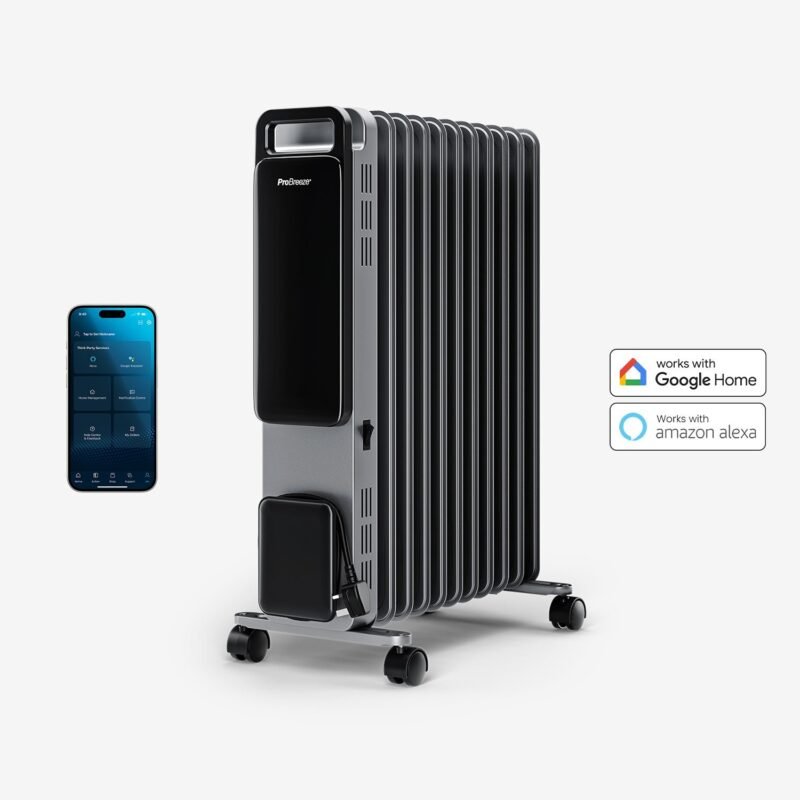 Omniwarm 2500W Huile remplie 11 nageoires Fin Radiateur Eco Radiateur avec affichage numérique et contrôle des applications intelligentes – noir