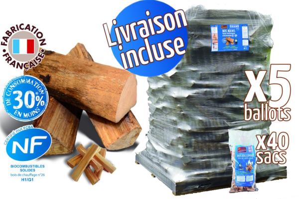 Bois de chauffage – Bûches 25 cm, 1.89m³, 3.15 stères + 8 sacs bois d’allumage
