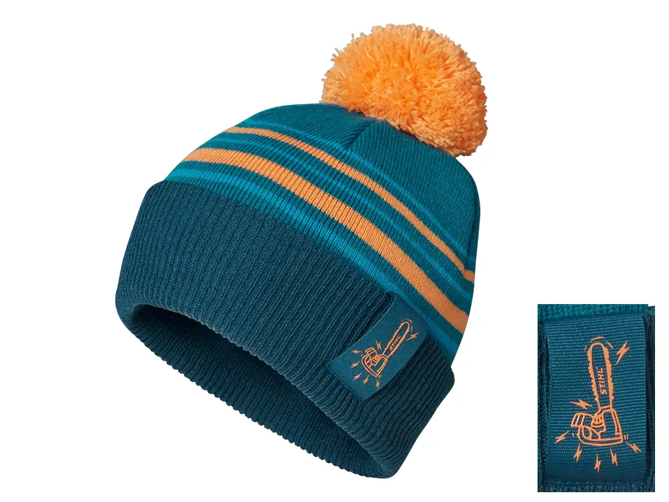 Bonnet à pompon Enfant Beanie Bleu et Orange “SAW” – Bonnet Stihl 0420 440 0000