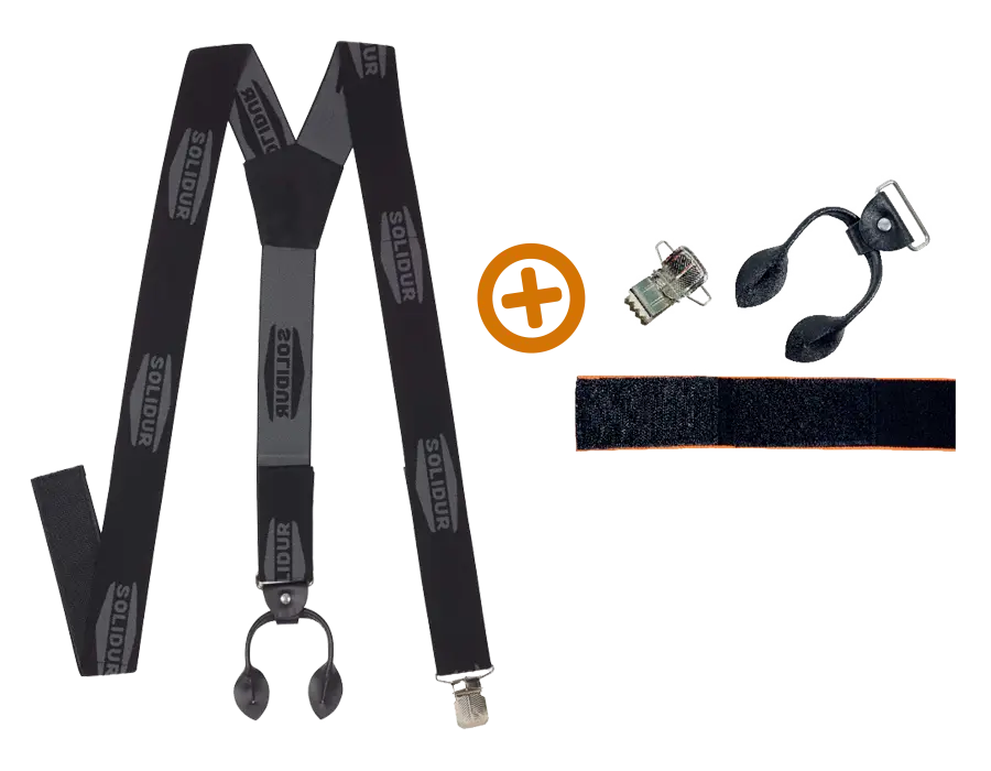 Bretelles noires 3 en 1 Bouton Pinces et scratchs – Solidur ACBR02