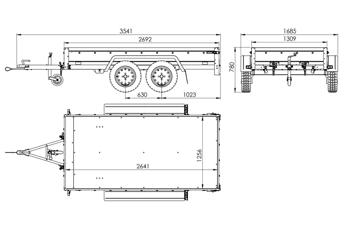 Garden Trailer 264/2 KIPP – Remorque double essieu avec bâche grise, ridelles BIS, châssis H-0 et roue jockey – vue 2