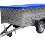 GARDEN TRAILER 264/2 KIPP remorque à deux essieux avec roue jockey, tiges de support, ridelles supplémentaires et bâche plate bleue