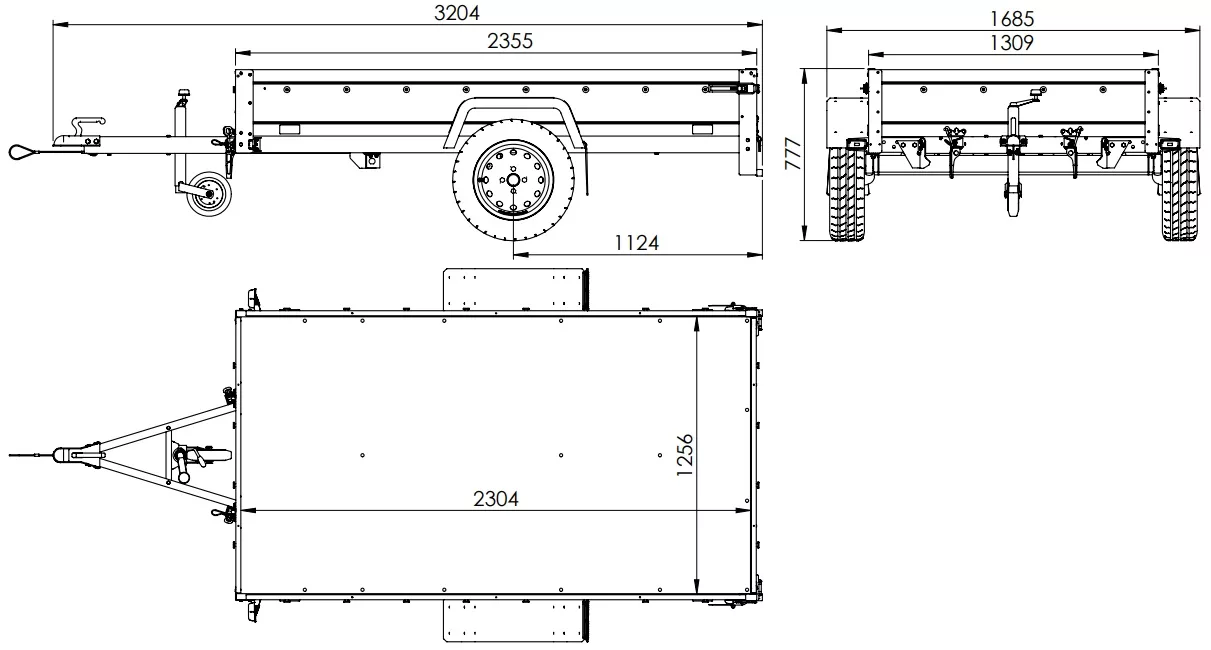 Grande remorque 230×125 avec bâche haute grise, ridelles grillagées et roue jockey – Garden Trailer 230 KIPP – vue 2