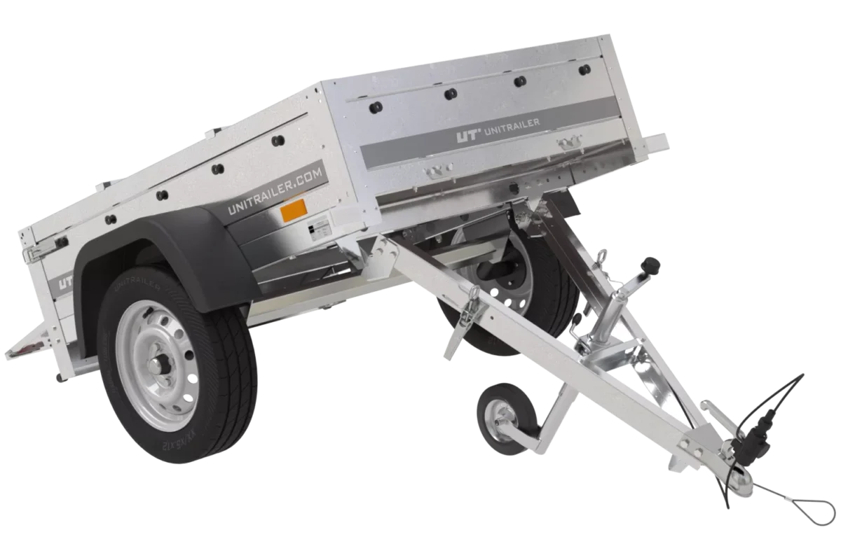 Petite remorque à vendre Garden Trailer 150 KIPP [avec bâche plate grise, roue jockey et tiges de support bâche]