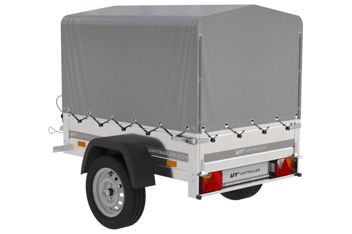 Remorque 1 essieu 150×106 150 KIPP – Bâche, arceau et roue jockey, PTAC 500 kg – vue 2