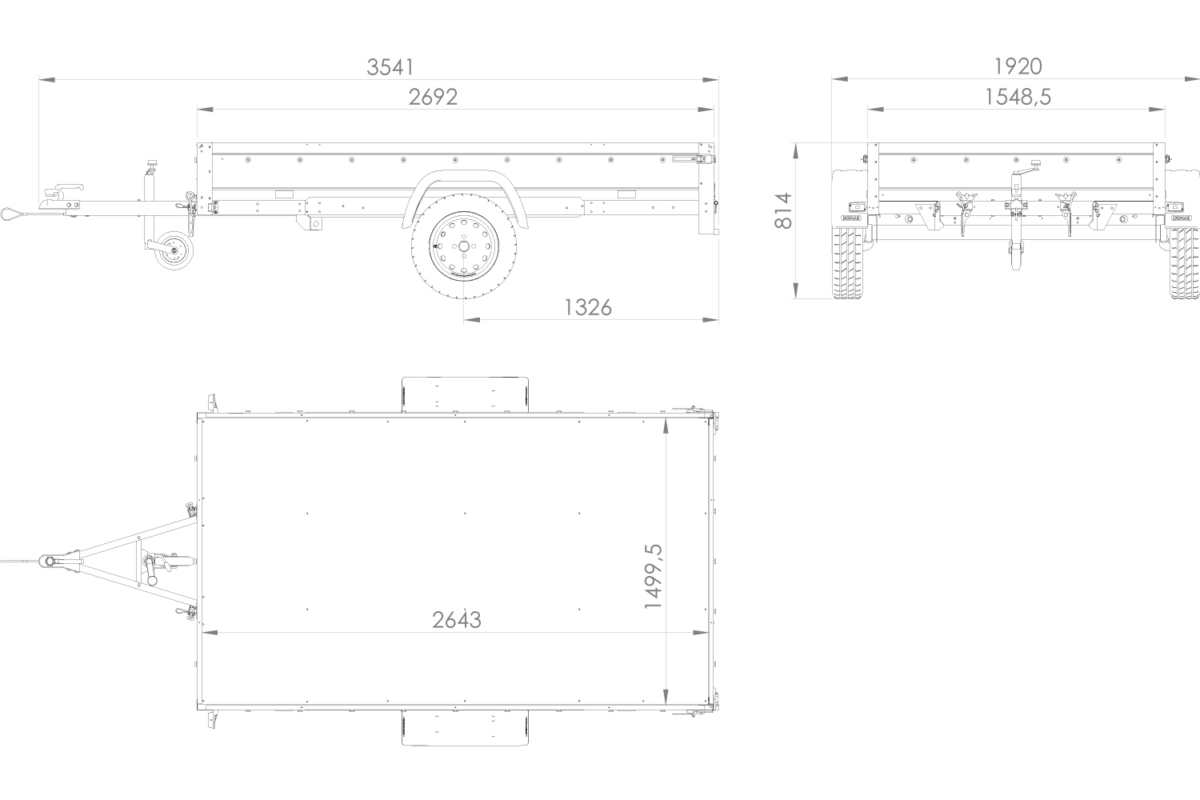 Remorque un essieu 265 KIPP – Arceau H-800 et bâche grise – vue 2
