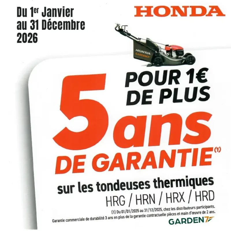 Extension de garantie à 5 ans – Tondeuses thermiques – Honda – HRG / HRN / HRX / HRD